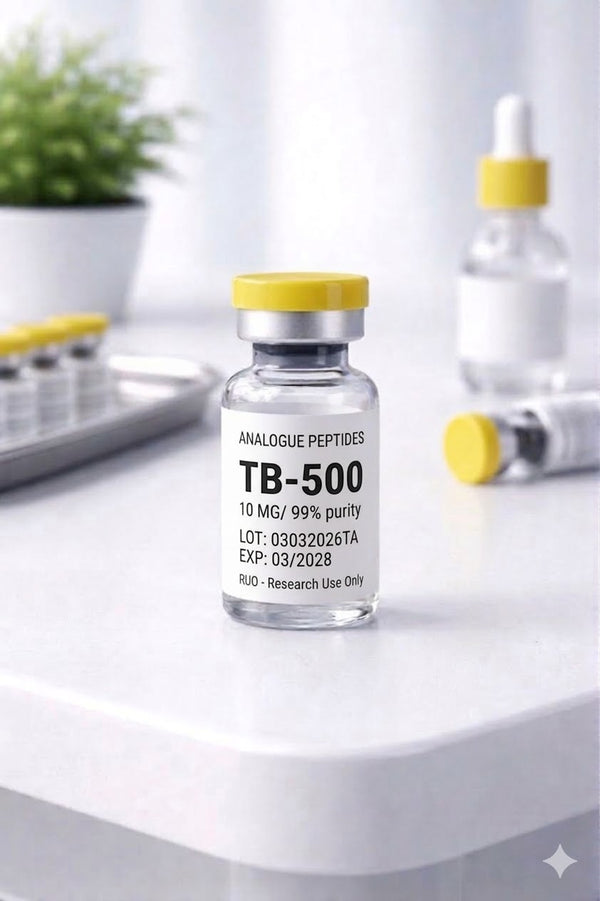 A premium 10mg vial of pure TB-500 (Thymosin Beta-4) peptide for muscle and tissue recovery.